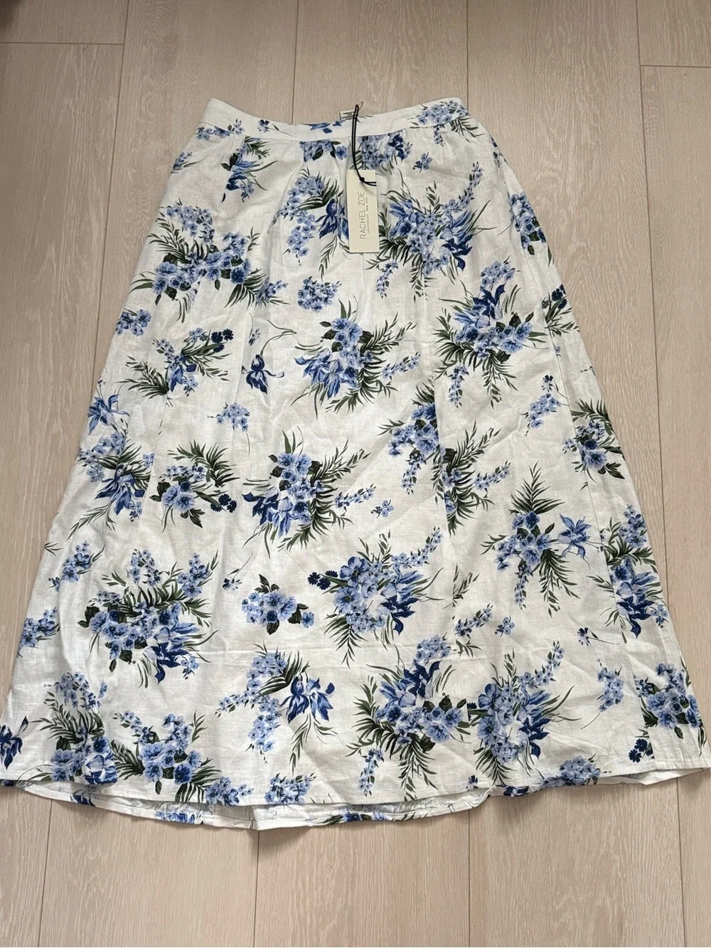 Rachel Zoe White Midi Skirt with Blue Floral Print